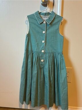 Bonpoint dress teal checked sleeveless, button front and collared size 10.
